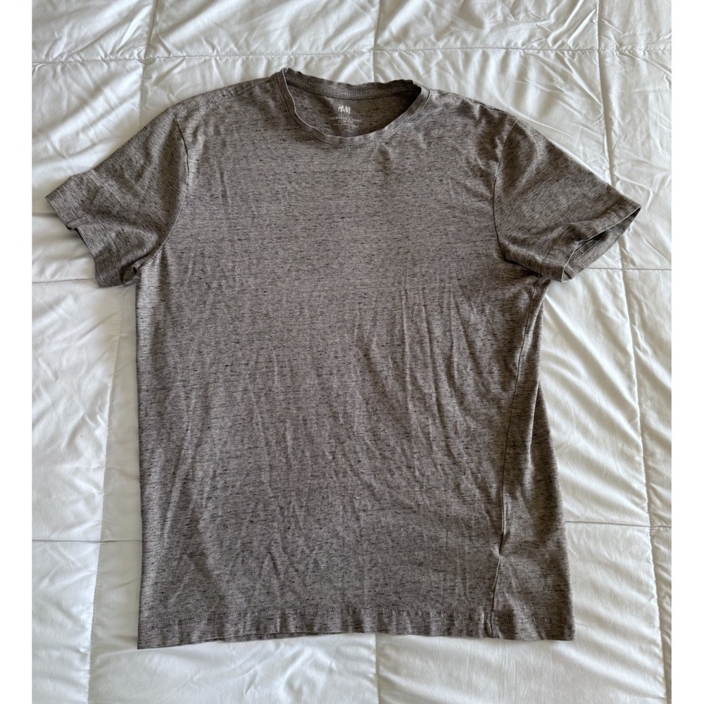 H&M Gray T-Shirt Short-sleeve Cotton Heathered Casual Slim Fit Crew Medium EUC